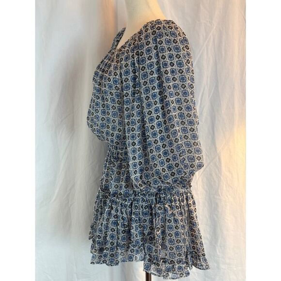 NWT MISA Blouson Dress Balloon Sleeve Tiered Ruffle Skirt Boho Blues - Picture 9 of 11